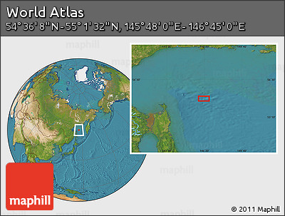 Satellite Location Map of the Area around 54° 48' 50" N, 146° 16' 30" E