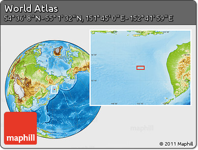Physical Location Map of the Area around 54° 48' 50" N, 152° 13' 29" E