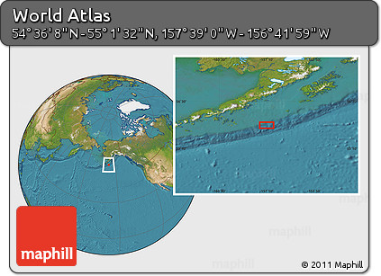 Satellite Location Map of the Area around 54° 48' 50" N, 157° 10' 30" W