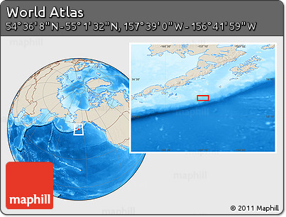 Shaded Relief Location Map of the Area around 54° 48' 50" N, 157° 10' 30" W