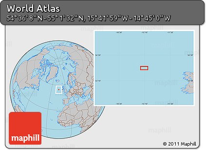 Gray Location Map of the Area around 54° 48' 50" N, 15° 13' 29" W
