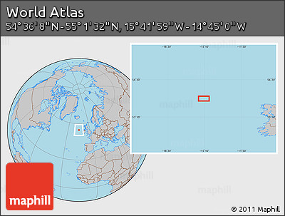 Gray Location Map of the Area around 54° 48' 50" N, 15° 13' 29" W