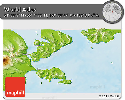 Physical 3D Map of the Area around 54° 48' 50" N, 163° 7' 30" W