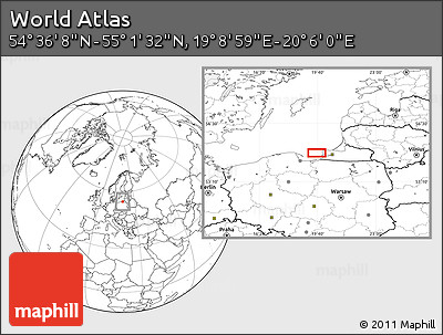 Blank Location Map of the Area around 54° 48' 50" N, 19° 37' 30" E