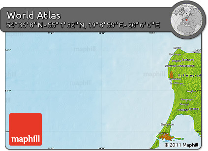 Physical Map of the Area around 54° 48' 50" N, 19° 37' 30" E