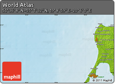 Physical Map of the Area around 54° 48' 50" N, 19° 37' 30" E