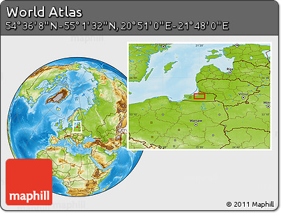 Physical Location Map of the Area around 54° 48' 50" N, 21° 19' 30" E