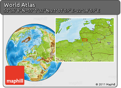 Physical Location Map of the Area around 54° 48' 50" N, 22° 10' 29" E