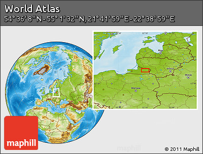 Physical Location Map of the Area around 54° 48' 50" N, 22° 10' 29" E