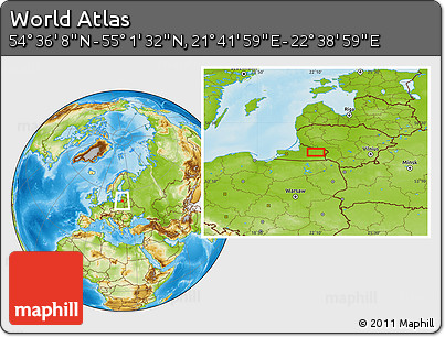 Physical Location Map of the Area around 54° 48' 50" N, 22° 10' 29" E