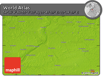 Physical Map of the Area around 54° 48' 50" N, 22° 10' 29" E