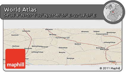 Shaded Relief Panoramic Map of the Area around 54° 48' 50" N, 22° 10' 29" E