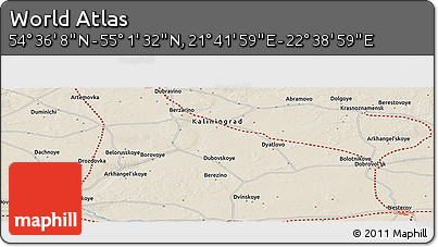 Shaded Relief Panoramic Map of the Area around 54° 48' 50" N, 22° 10' 29" E