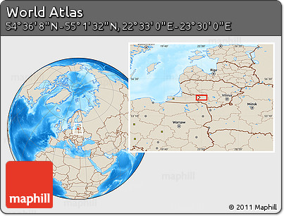 Shaded Relief Location Map of the Area around 54° 48' 50" N, 23° 1' 29" E