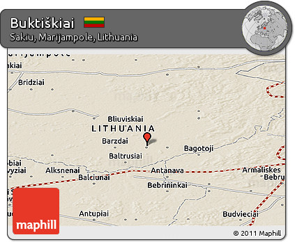 Shaded Relief Panoramic Map of Buktiškiai