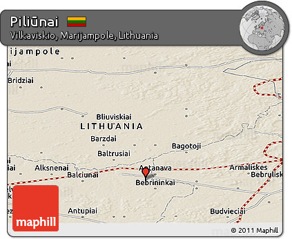 Shaded Relief Panoramic Map of Piliūnai