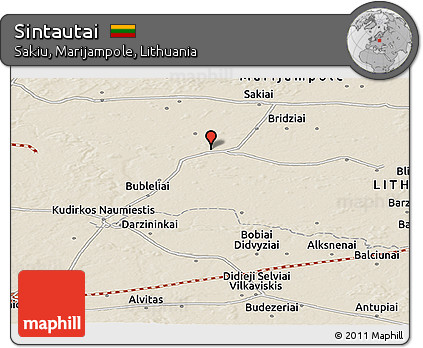 Shaded Relief Panoramic Map of Sintautai