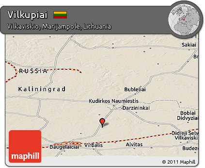 Shaded Relief Panoramic Map of Vilkupiai