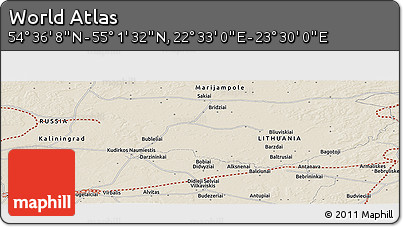 Shaded Relief Panoramic Map of the Area around 54° 48' 50" N, 23° 1' 29" E