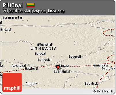 Shaded Relief Panoramic Map of Piliūnai