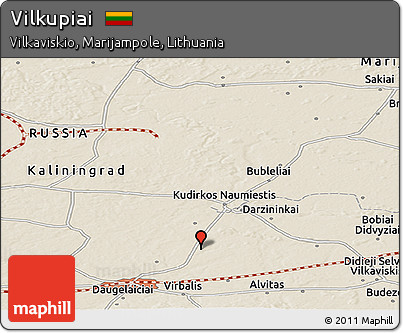 Shaded Relief Panoramic Map of Vilkupiai