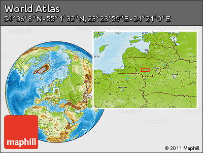 Physical Location Map of the Area around 54° 48' 50" N, 23° 52' 30" E