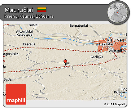 Shaded Relief Panoramic Map of Mauručiai