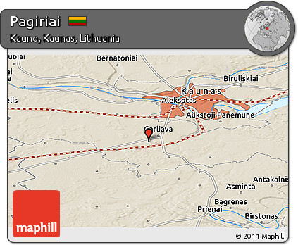 Shaded Relief Panoramic Map of Pagiriai