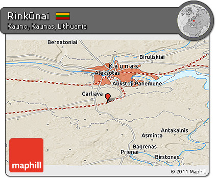 Shaded Relief Panoramic Map of Rinkūnai