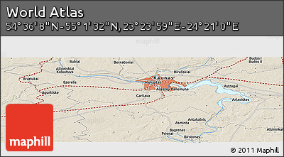 Shaded Relief Panoramic Map of the Area around 54° 48' 50" N, 23° 52' 30" E