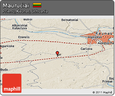 Shaded Relief Panoramic Map of Mauručiai