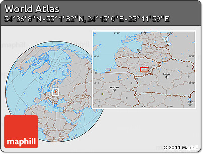 Gray Location Map of the Area around 54° 48' 50" N, 24° 43' 30" E