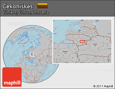 Gray Location Map of Čekoniškės, hill shading