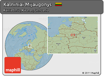 Savanna Style Location Map of Kalniniai Mijaugonys, hill shading