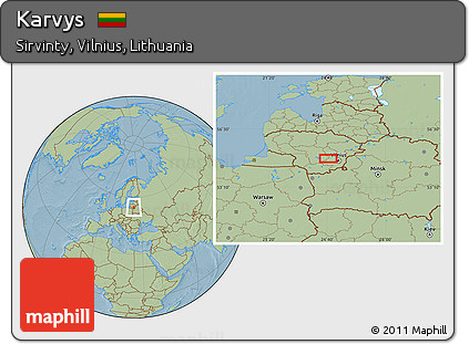 Savanna Style Location Map of Karvys, hill shading