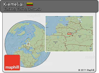 Savanna Style Location Map of Kiemeliai, hill shading