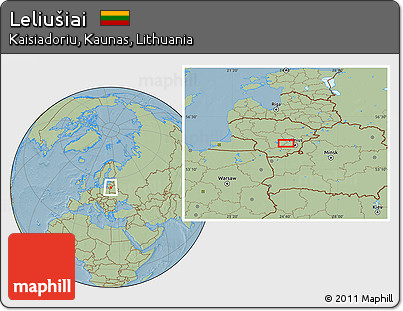 Savanna Style Location Map of Leliušiai, hill shading
