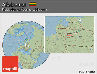 Savanna Style Location Map of Ašakieniai, hill shading