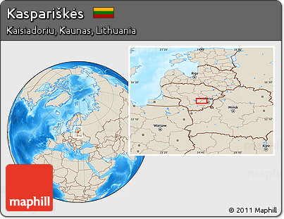 Shaded Relief Location Map of Kaspariškės