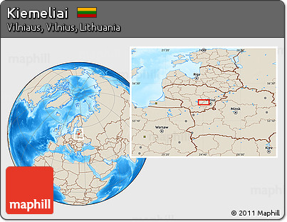 Shaded Relief Location Map of Kiemeliai