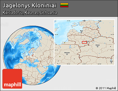 Shaded Relief Location Map of Jagėlonys Kloniniai