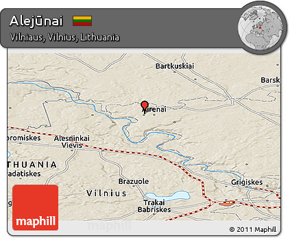 Shaded Relief Panoramic Map of Alejūnai
