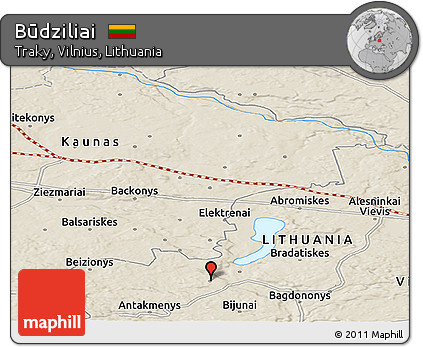 Shaded Relief Panoramic Map of Būdziliai