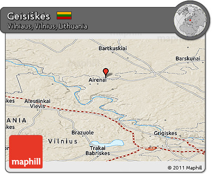 Shaded Relief Panoramic Map of Geisiškės
