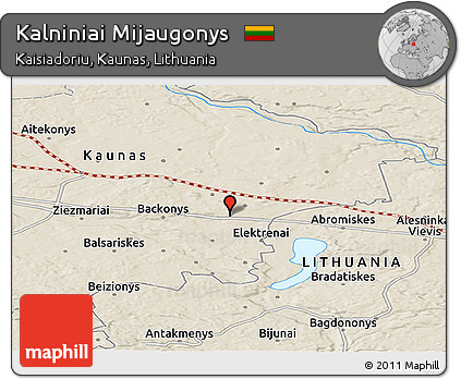 Shaded Relief Panoramic Map of Kalniniai Mijaugonys