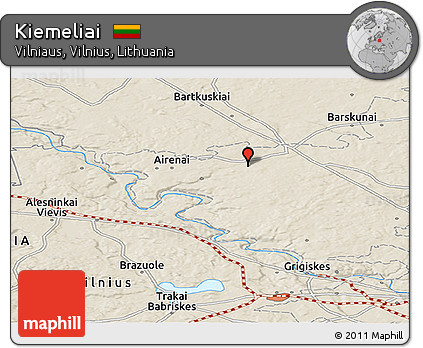 Shaded Relief Panoramic Map of Kiemeliai