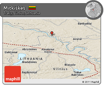 Shaded Relief Panoramic Map of Mitkiškės