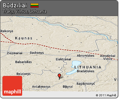 Shaded Relief Panoramic Map of Būdziliai