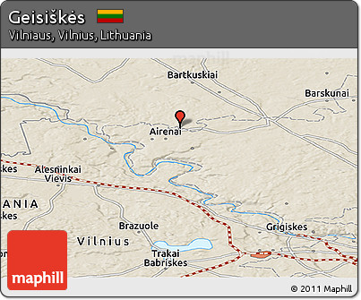 Shaded Relief Panoramic Map of Geisiškės
