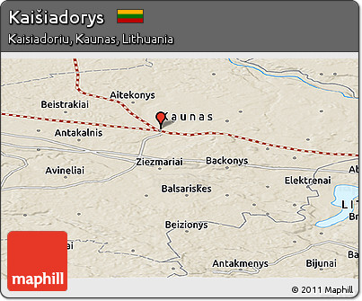 Shaded Relief Panoramic Map of Kaišiadorys